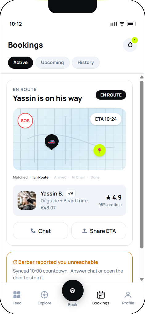 Live booking with ETA
