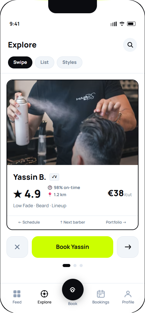 Explore barbers by swipe