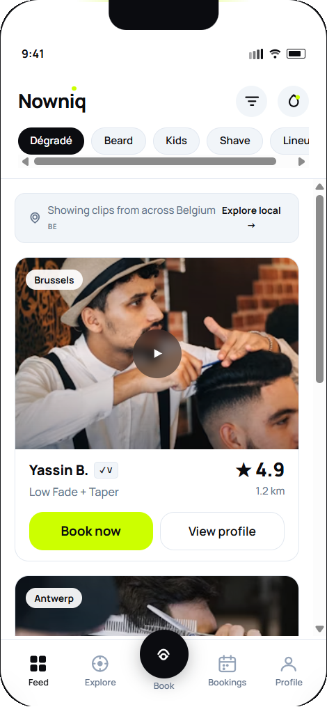Nowniq feed of barber clips